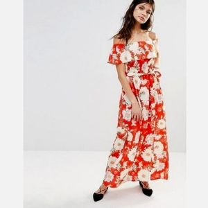 California Moonrise off shoulder red floral maxi dress